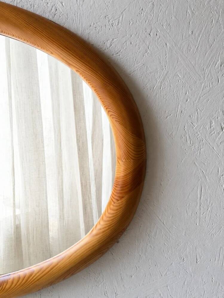 Oval pine mirror Glasmaster Markaryd Sweden 1970s