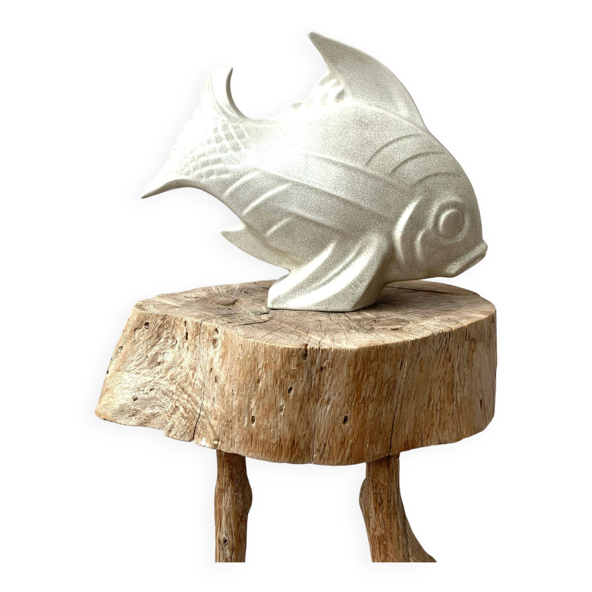 On Jan. Fish - Large Edition model in crackled white ceramic