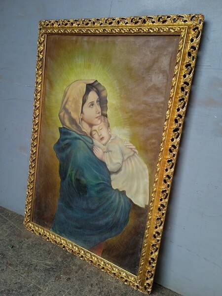 Oil painting on canvas Virgin and Child portrait 1940 - 102/72cm
