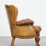Antique Baroque Sheepskin Leather Chesterfield Armchair