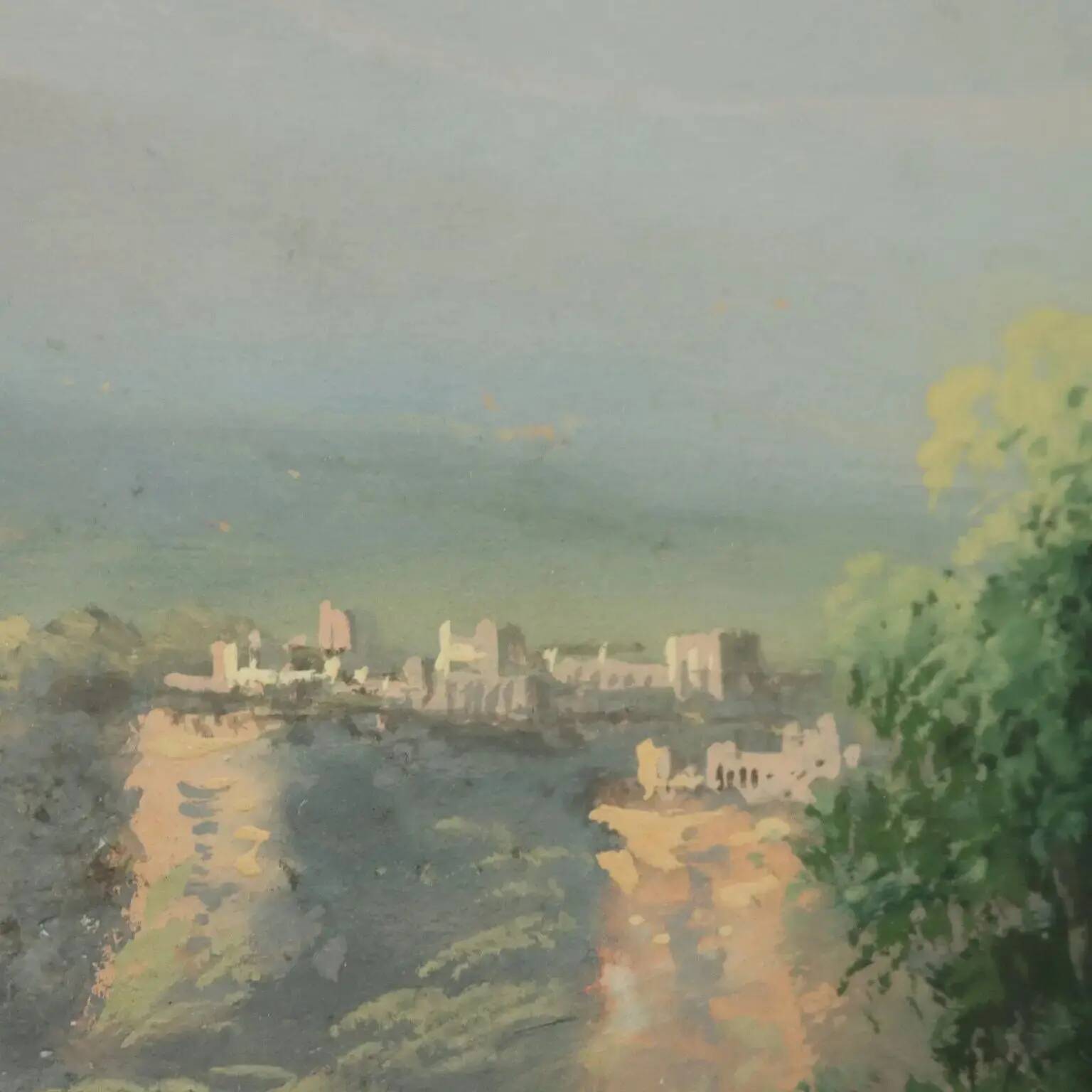 Modern painting landscape with figures, tempera on cardboard, '900
