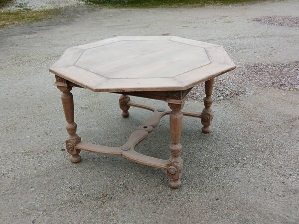 Table Octogonale Vintage en Bois Brut - Esprit Maison de Famille