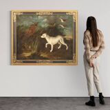 Tableau ancien du 18ème siècle, paysage avec chien