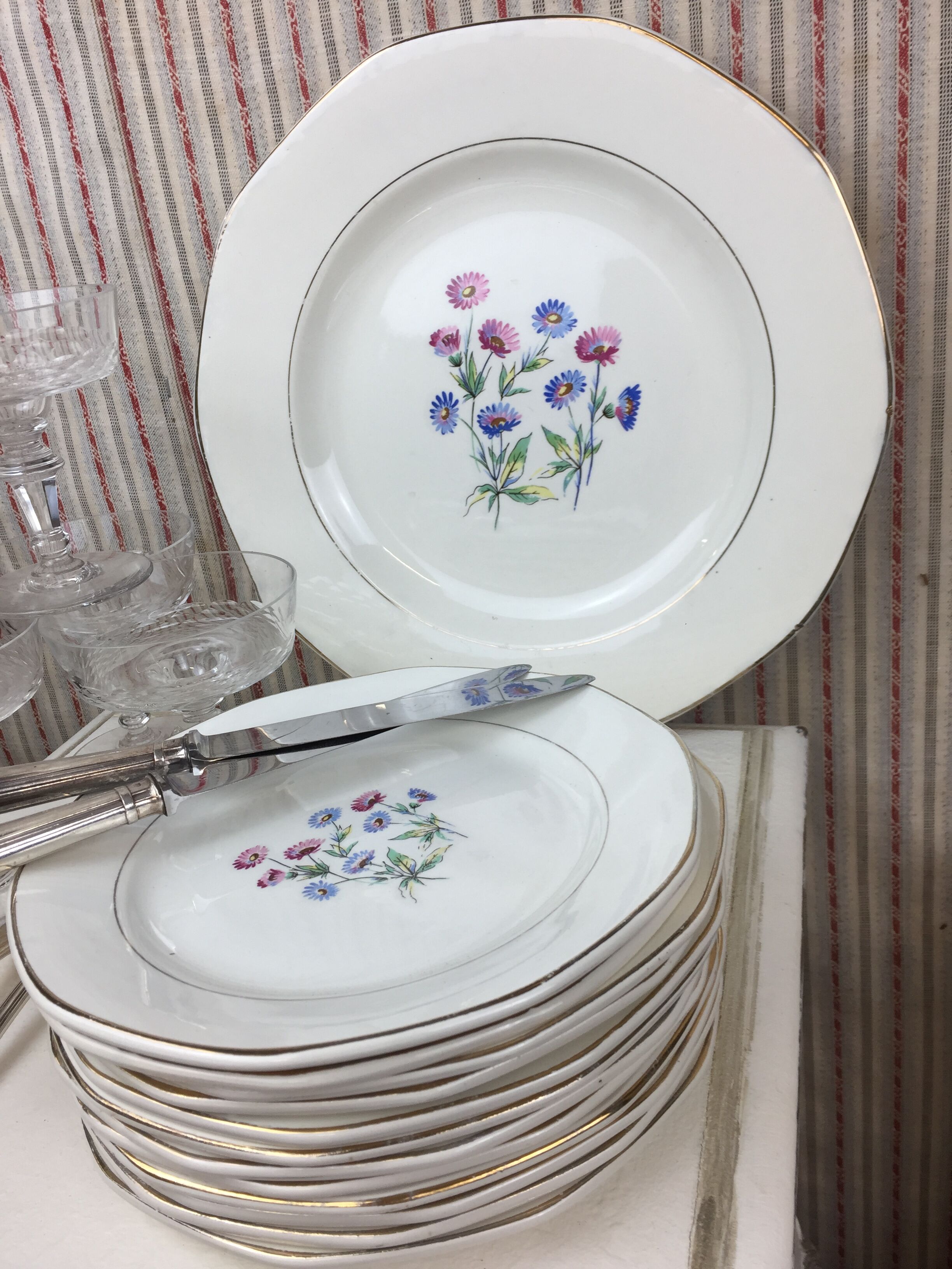 12 antique dessert plates made in France Digoin Sarreguemines