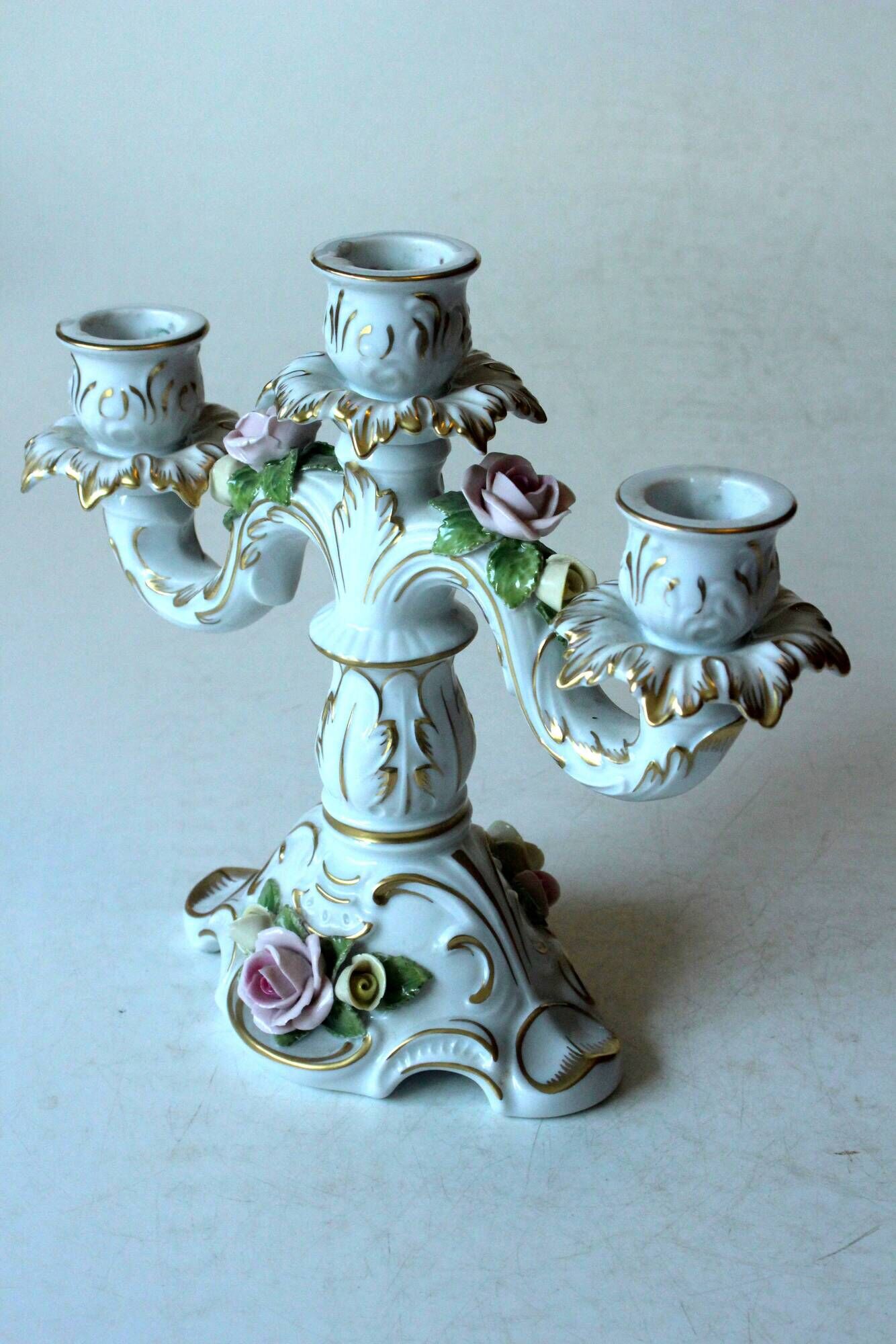Porcelain candle holder from the 1960s, by AKKaiser, with 3 arms, vintage