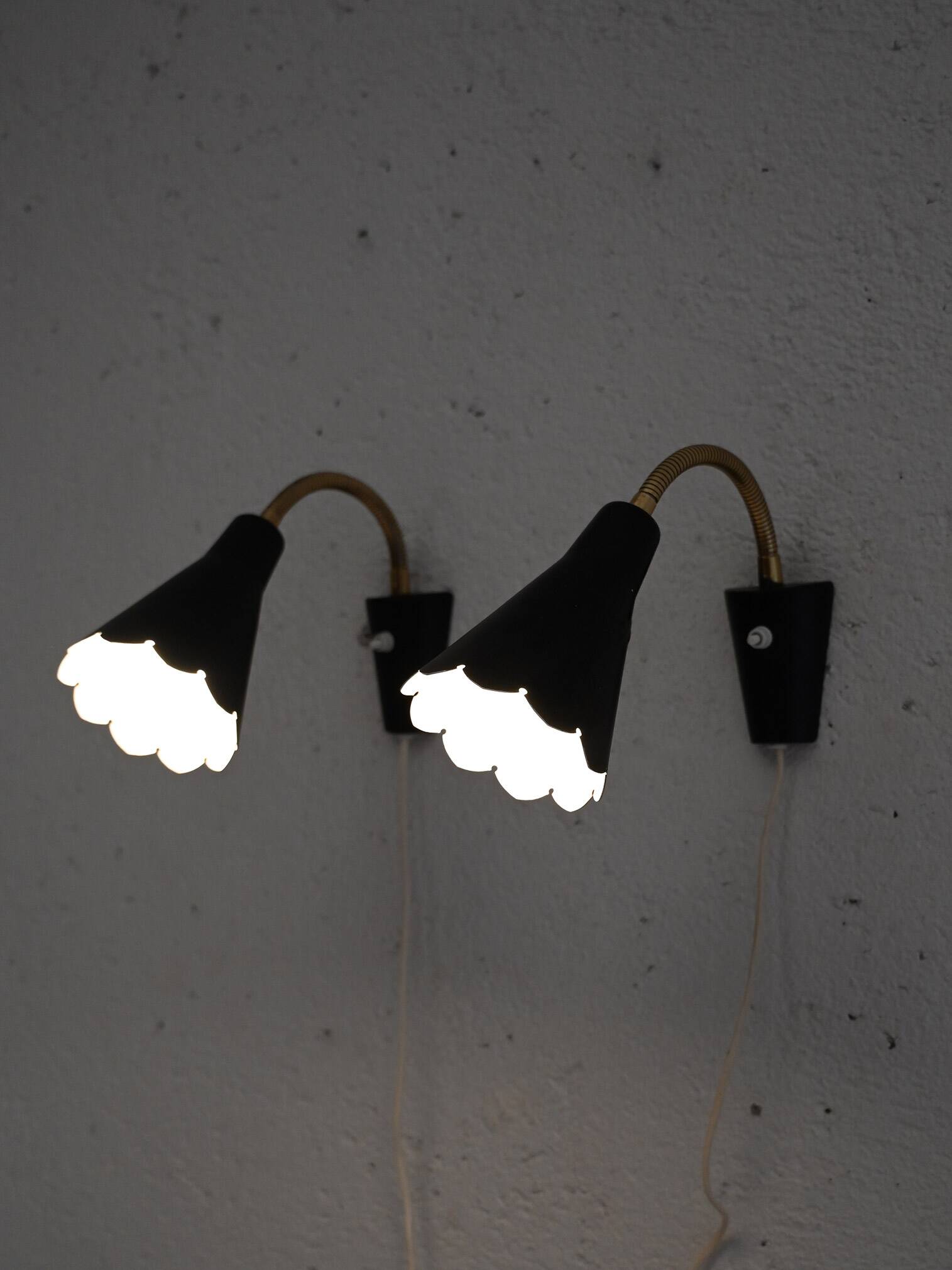 Pair of 1950s/60s Black Scandinavian Wall Lamps