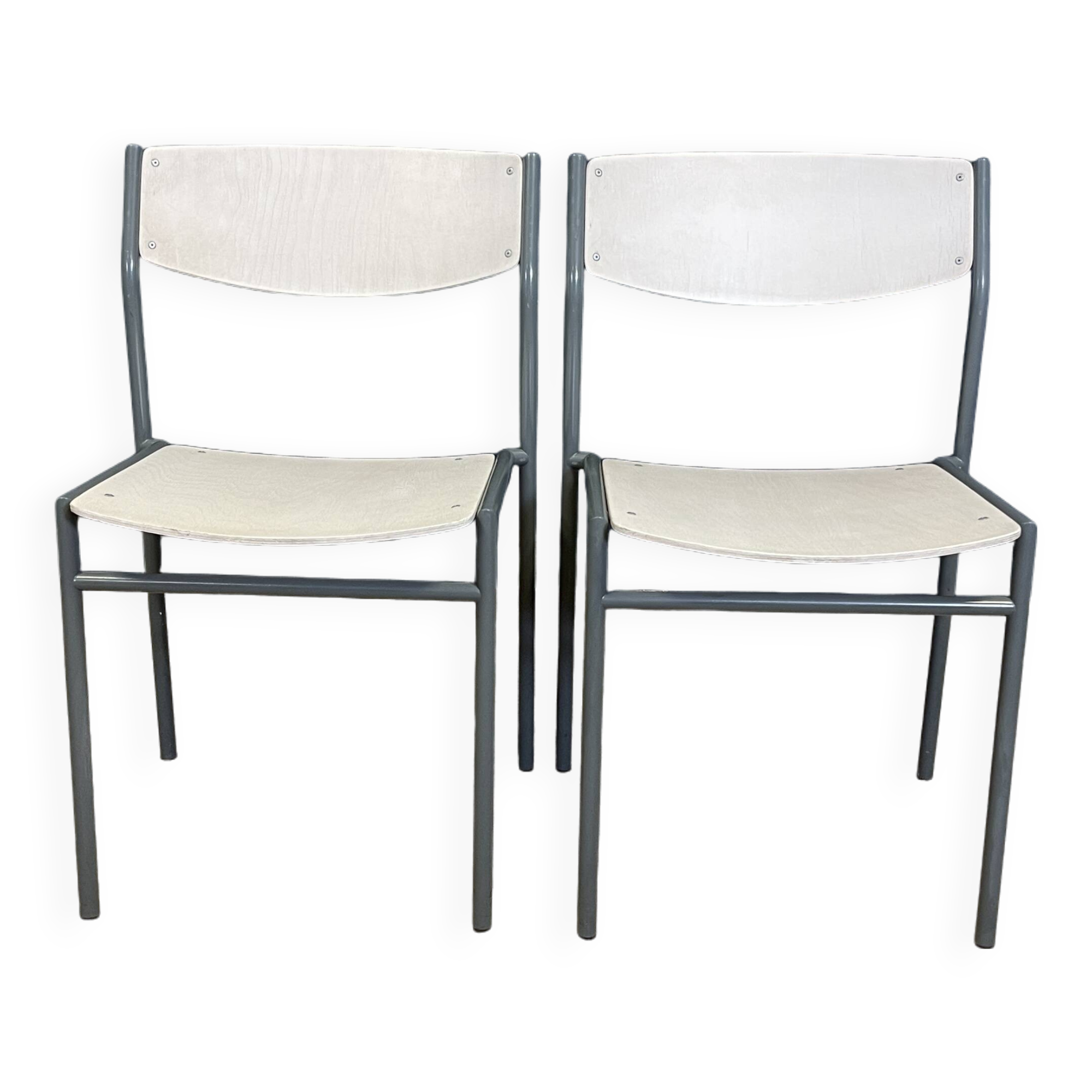 Pair of gijs van der sluis chairs white wood grey legs netherlands 1970s