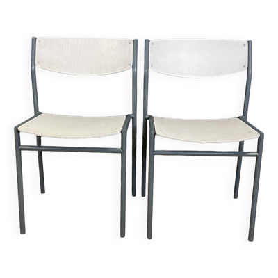 Paire de chaises gijs van der sluis bois blanc pieds gris pays-bas annees 70