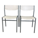 Pair of gijs van der sluis chairs white wood grey legs netherlands 1970s