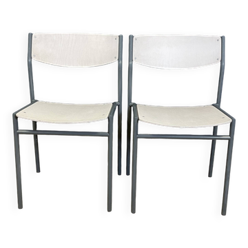 Pair of gijs van der sluis chairs white wood grey legs netherlands 1970s