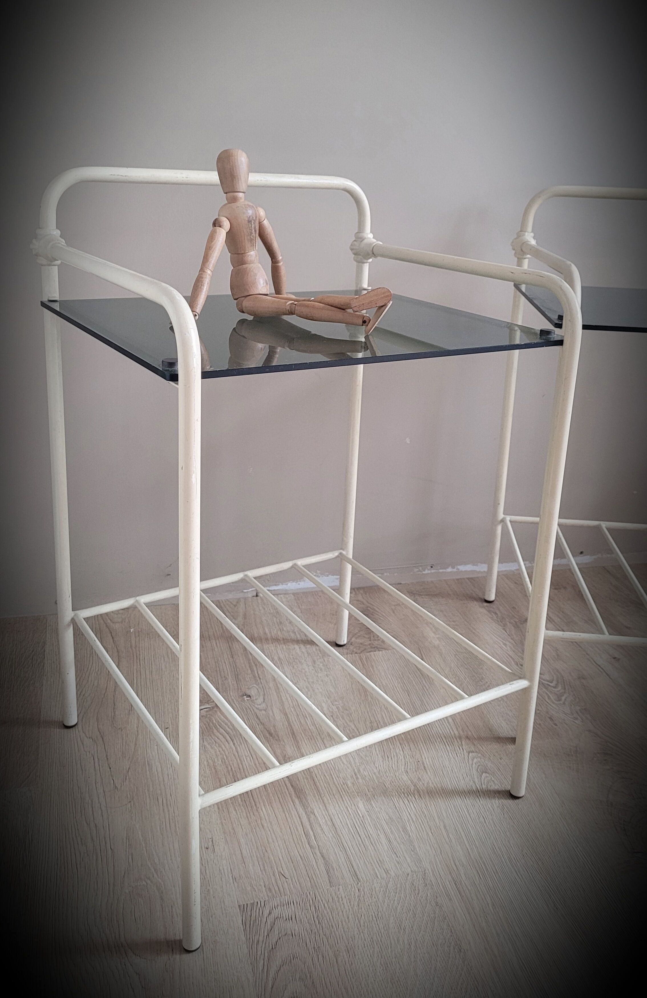 Bedside table metal glass 60s