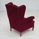 1960s, Danish highback wingback armchair, cherry-red furniture velour.
