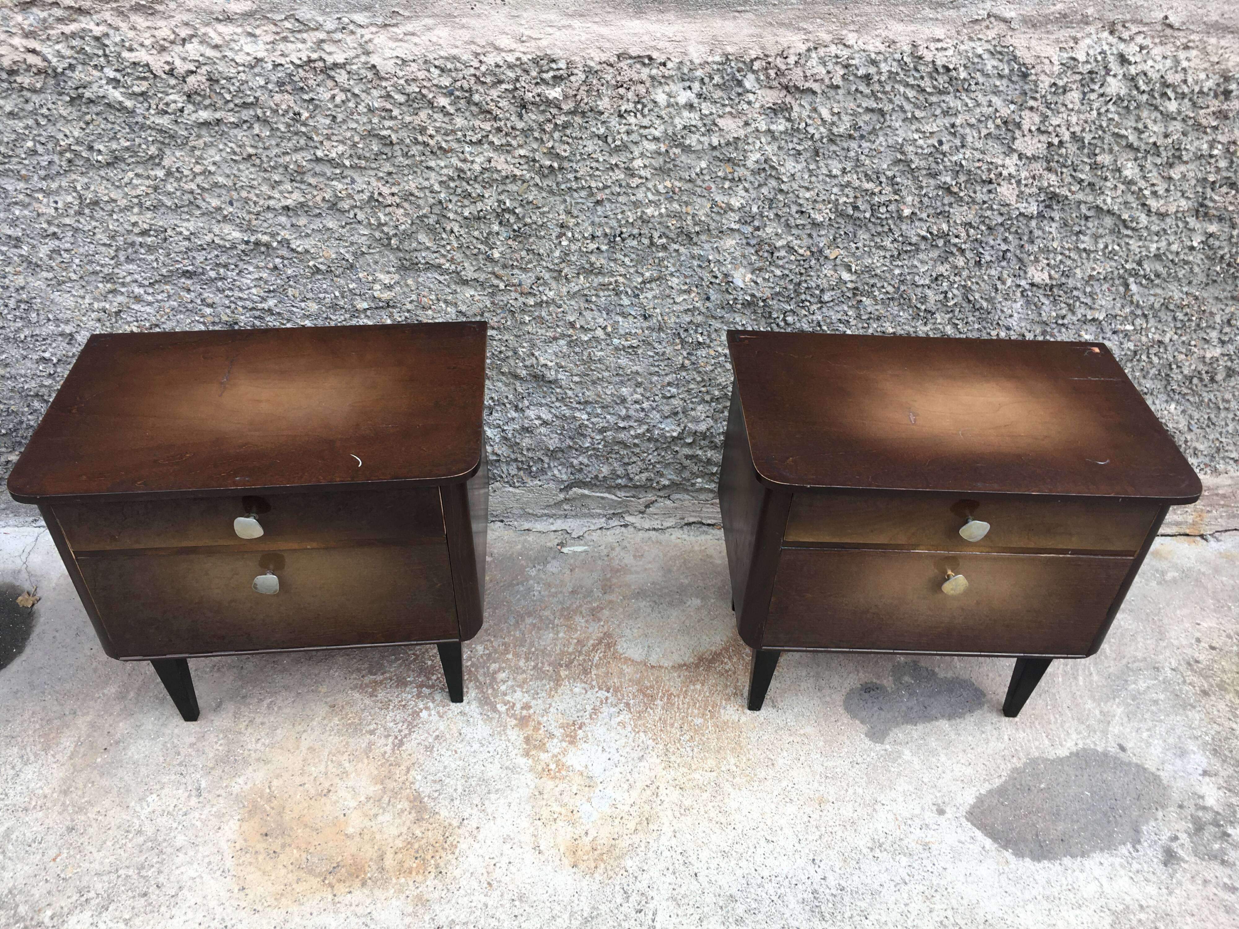 Paire de table de nuit chevet bout de canapé vintage ancien 1950 1960 rétro old french furniture