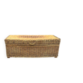 Very large vintage wicker and rattan trunk, antique chest.