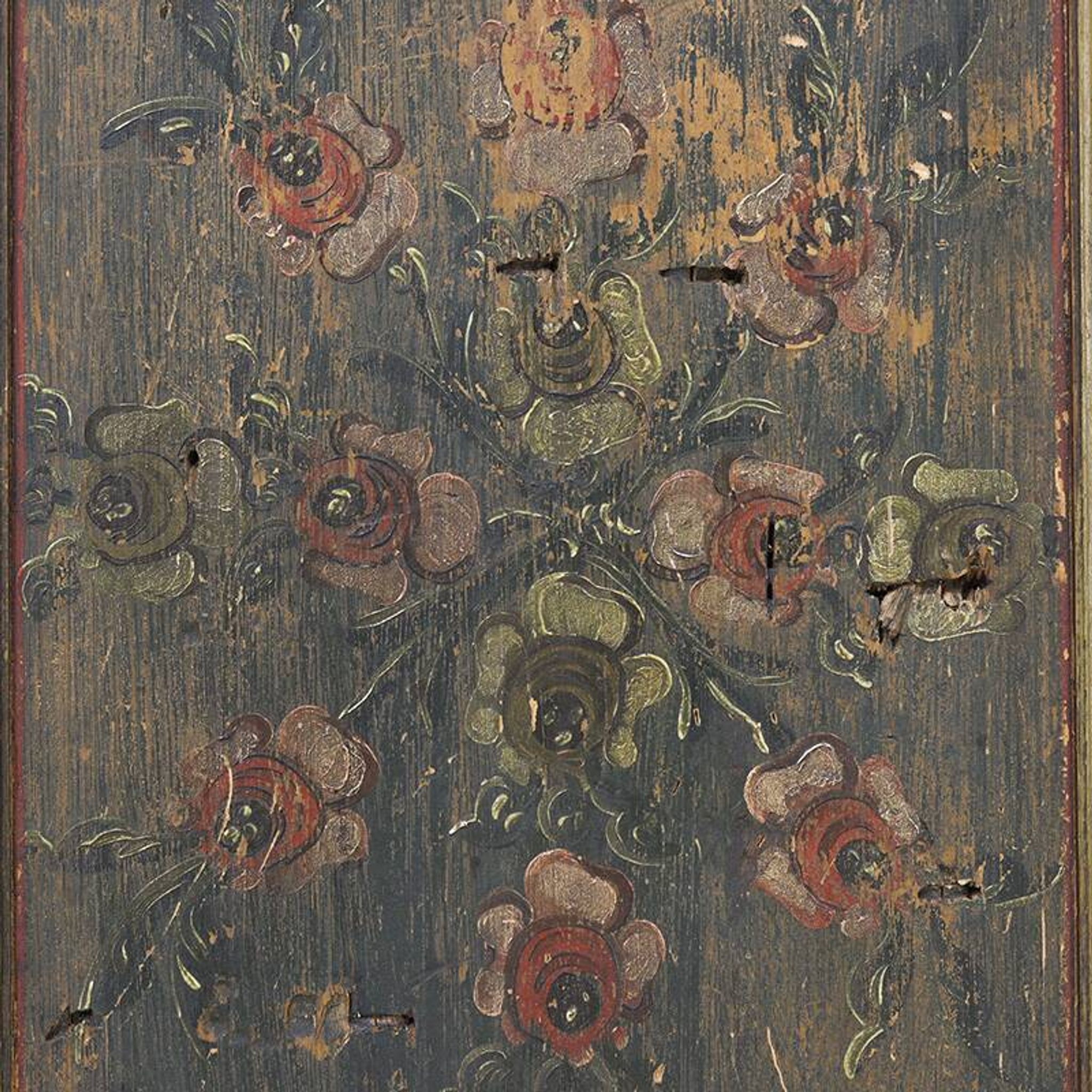 Antique Rustic Farmhouse Folk Art Painted Bridal Cabinet 1822