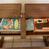 Old school desk with 2 seats and opening lockers