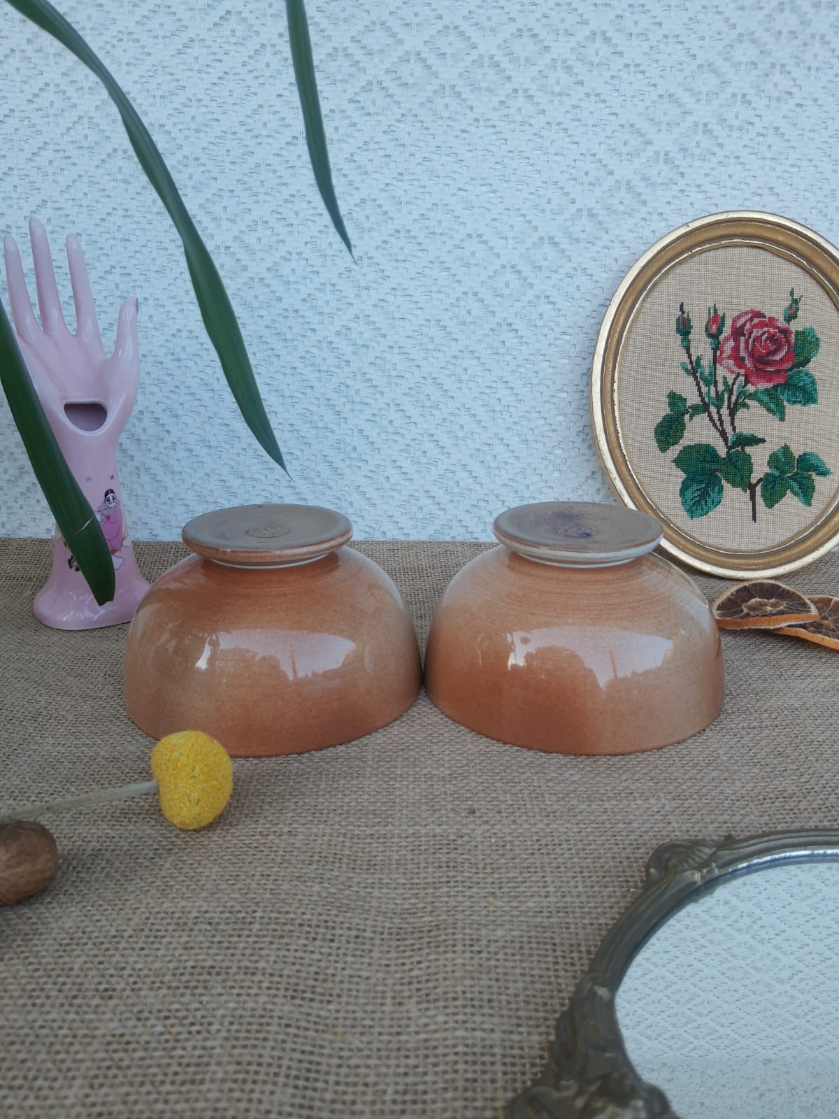 Two piedouche bowls in montgolfier glazed sandstone France