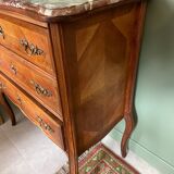 Small Louis XV chest of drawers – veined pink marble