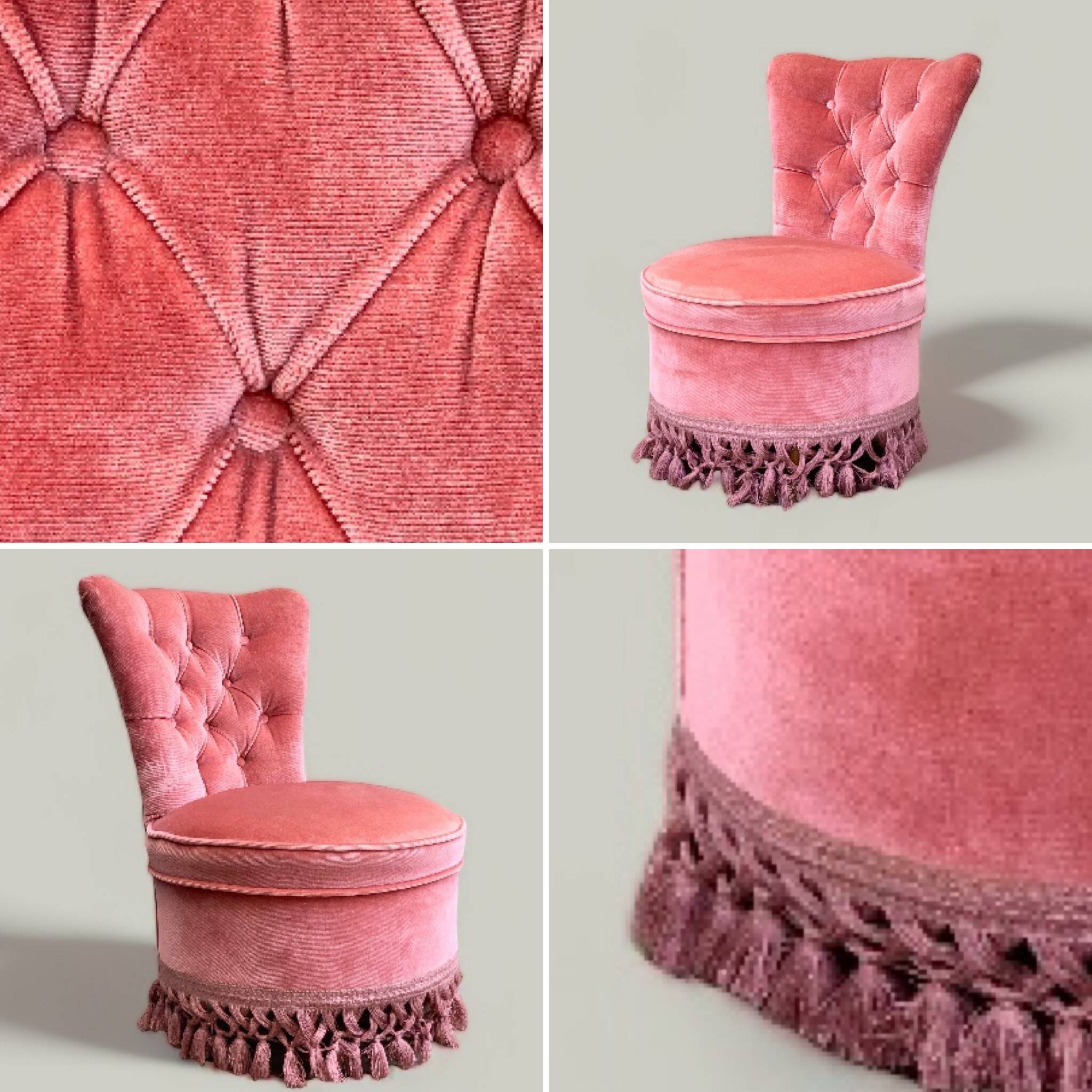 Pink velvet padded toad armchair 1970