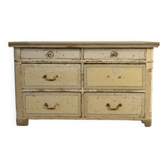 Double-sided shop counter furniture with 6 drawers, length 156 cm.