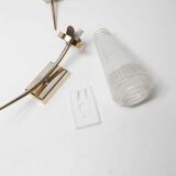 Paire d'appliques laiton et verre blanc et transparent 1960