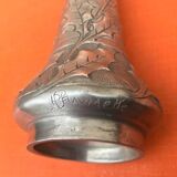 Art Nouveau soliflore vase by P. Chaumette, pewter, oak leaf decoration