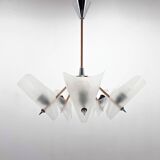 Mid-century chrome, copper & plastic chandelier by drukov, 1970s / 2 pieces avl