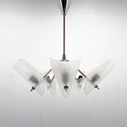 Mid-century chrome, copper & plastic chandelier by drukov, 1970s / 2 pieces avl