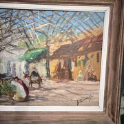 Tableau Huile-sur-Panneau , Le Marché oriental ou Souk signé Antoniazzi