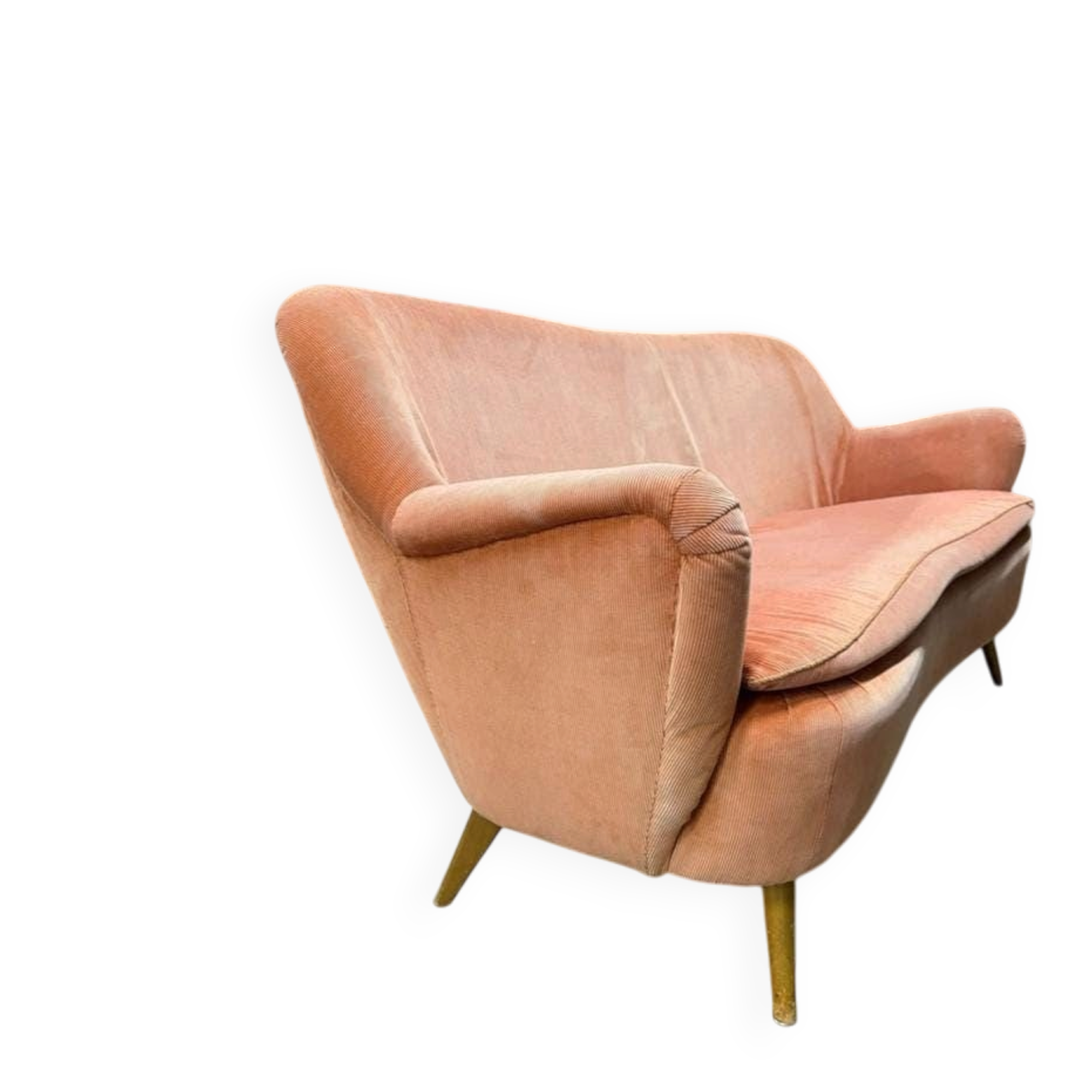 Vintage ribbed salmon pink sofa