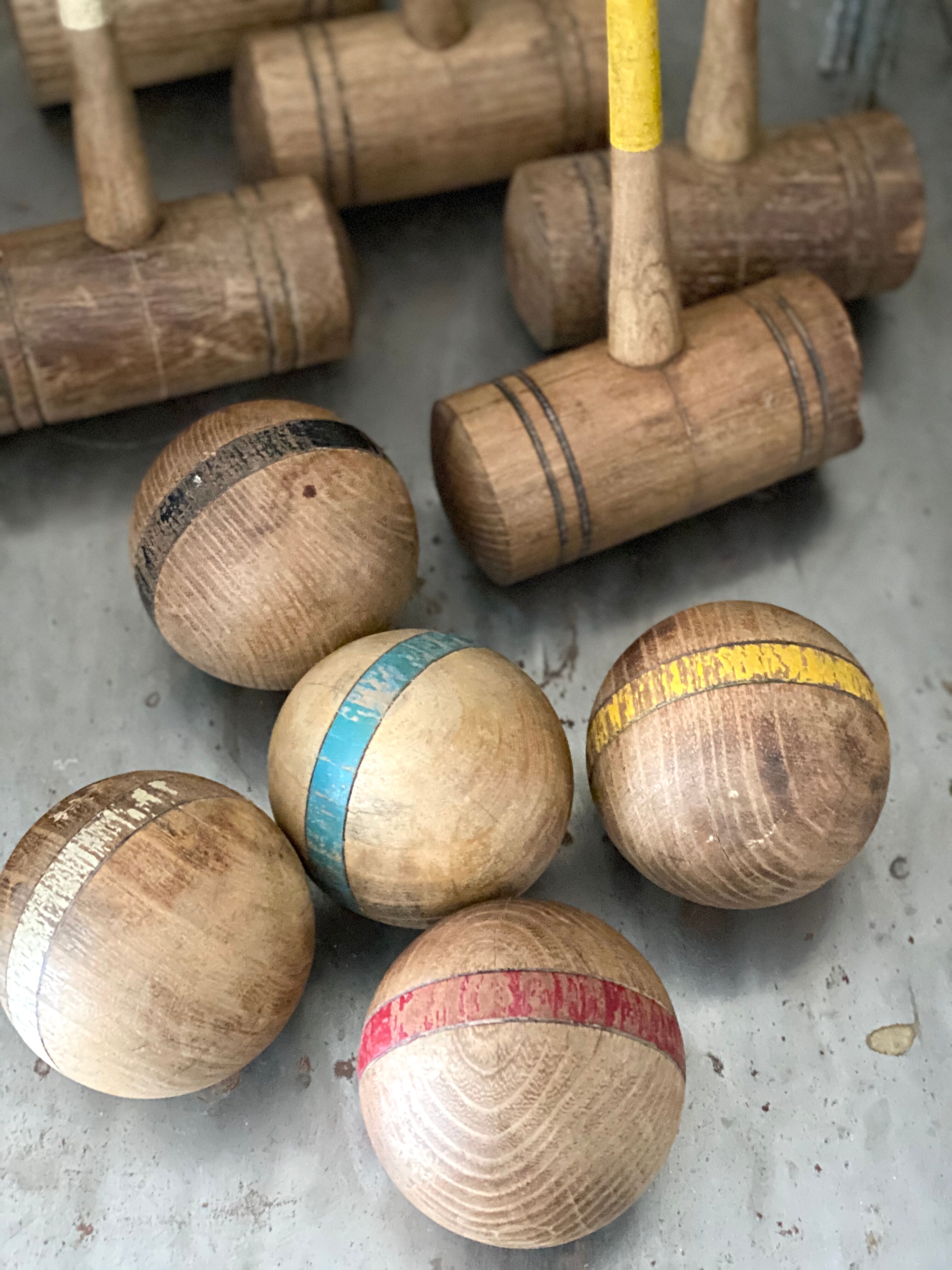 Old wooden croquet game