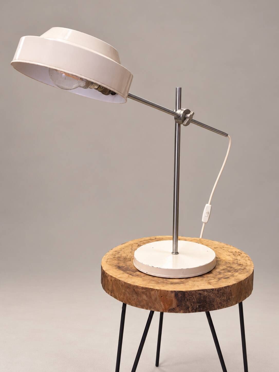 Vintage adjustable desk lamp in chrome and white metal – 1970s