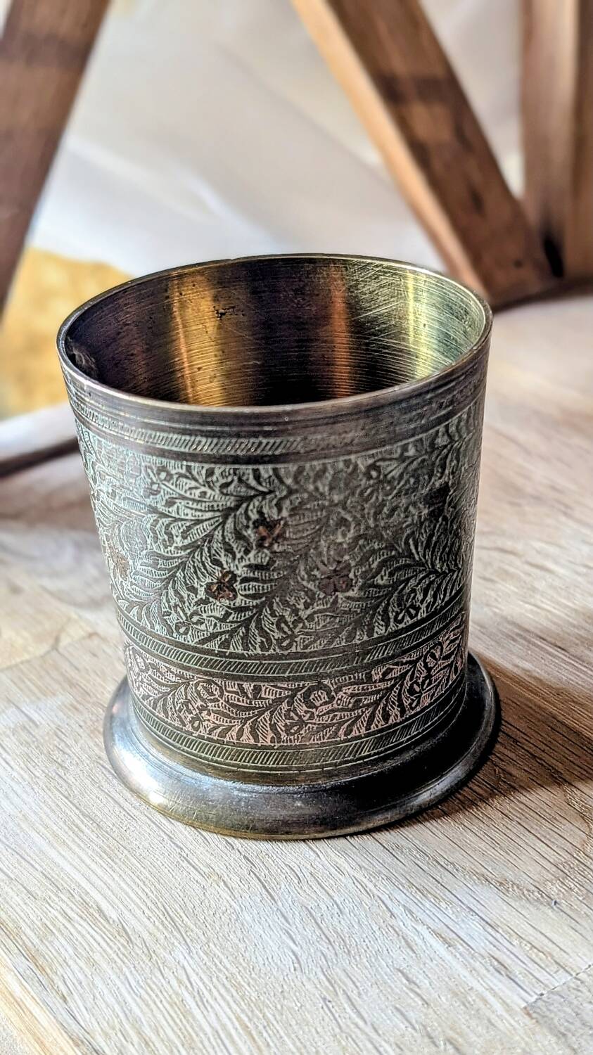 Hand-chiseled brass goblet – vintage Indian craftsmanship