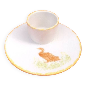 Egg cup, earthenware saucer