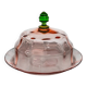 Pink Glass Cloche with Green Finial on Plate – 1930s Italian Vintage Glass Tableware