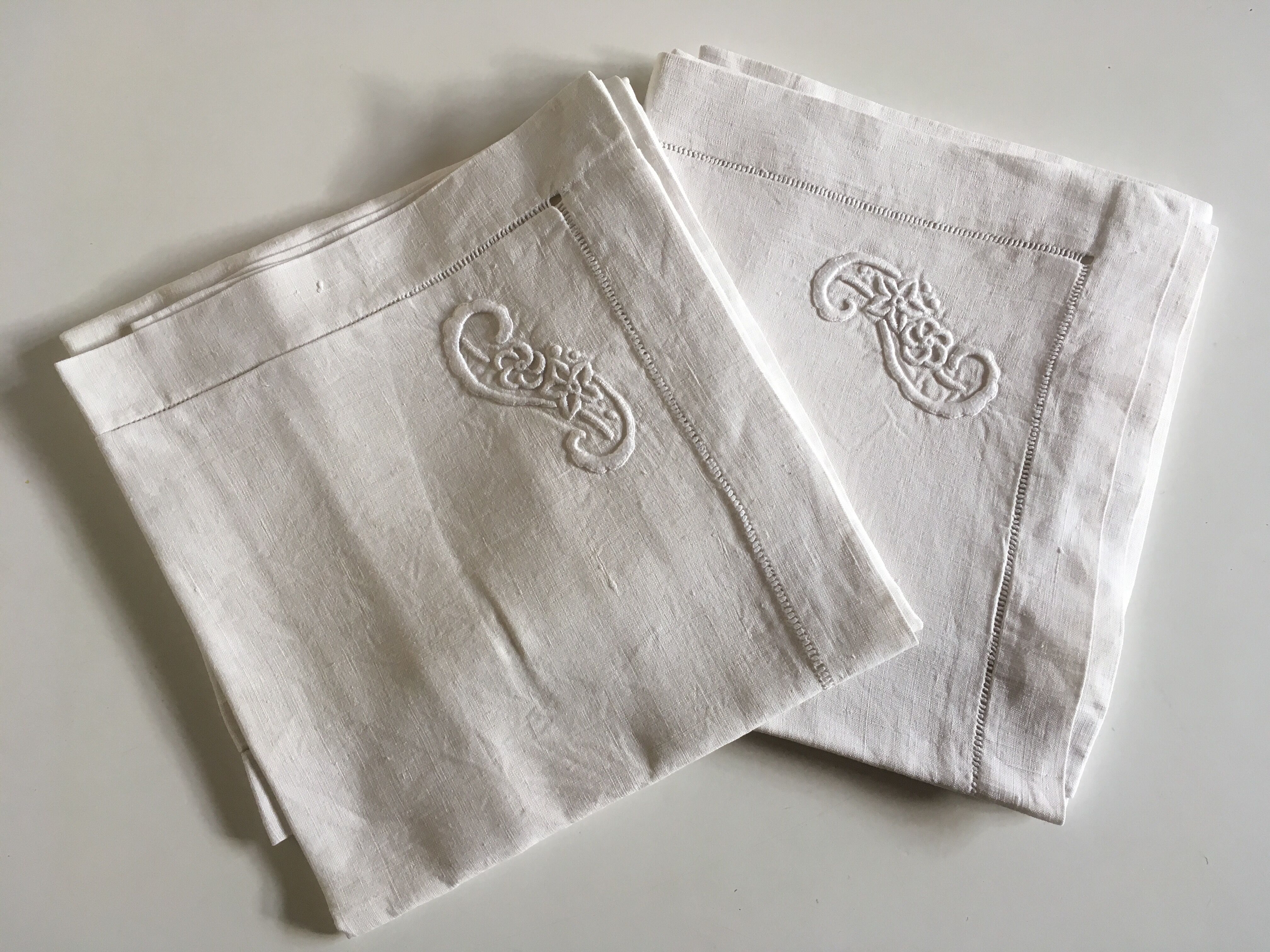 Pair of pillowcases embroidered linen old