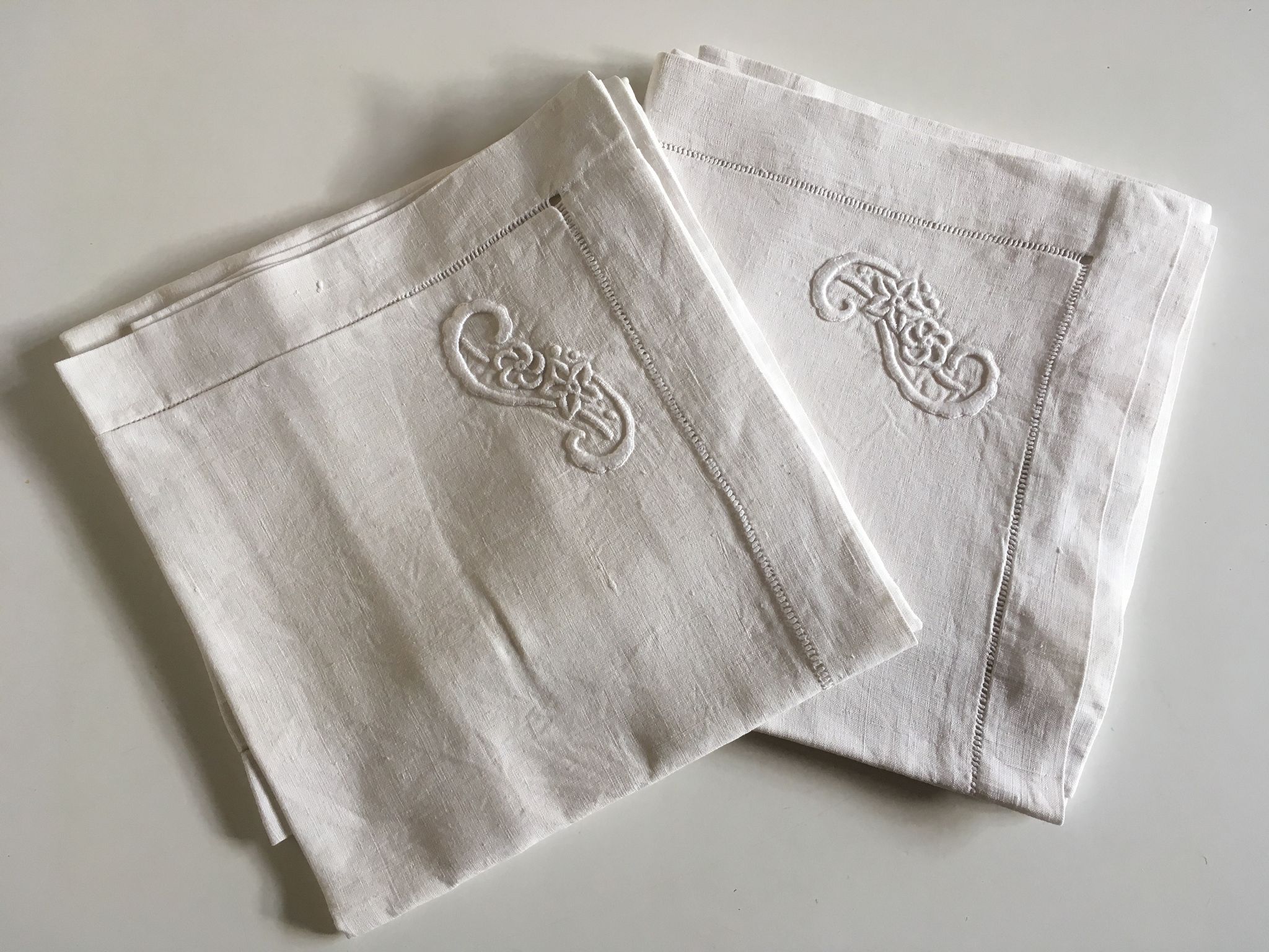 Pair of pillowcases embroidered linen old