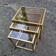 Vintage 1980s gold metal and smoked glass nesting tables