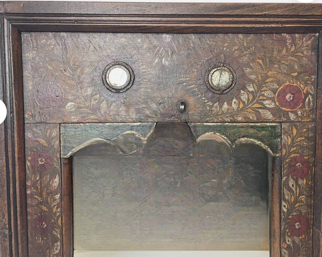 19th century wooden trumeau mirror with floral decoration