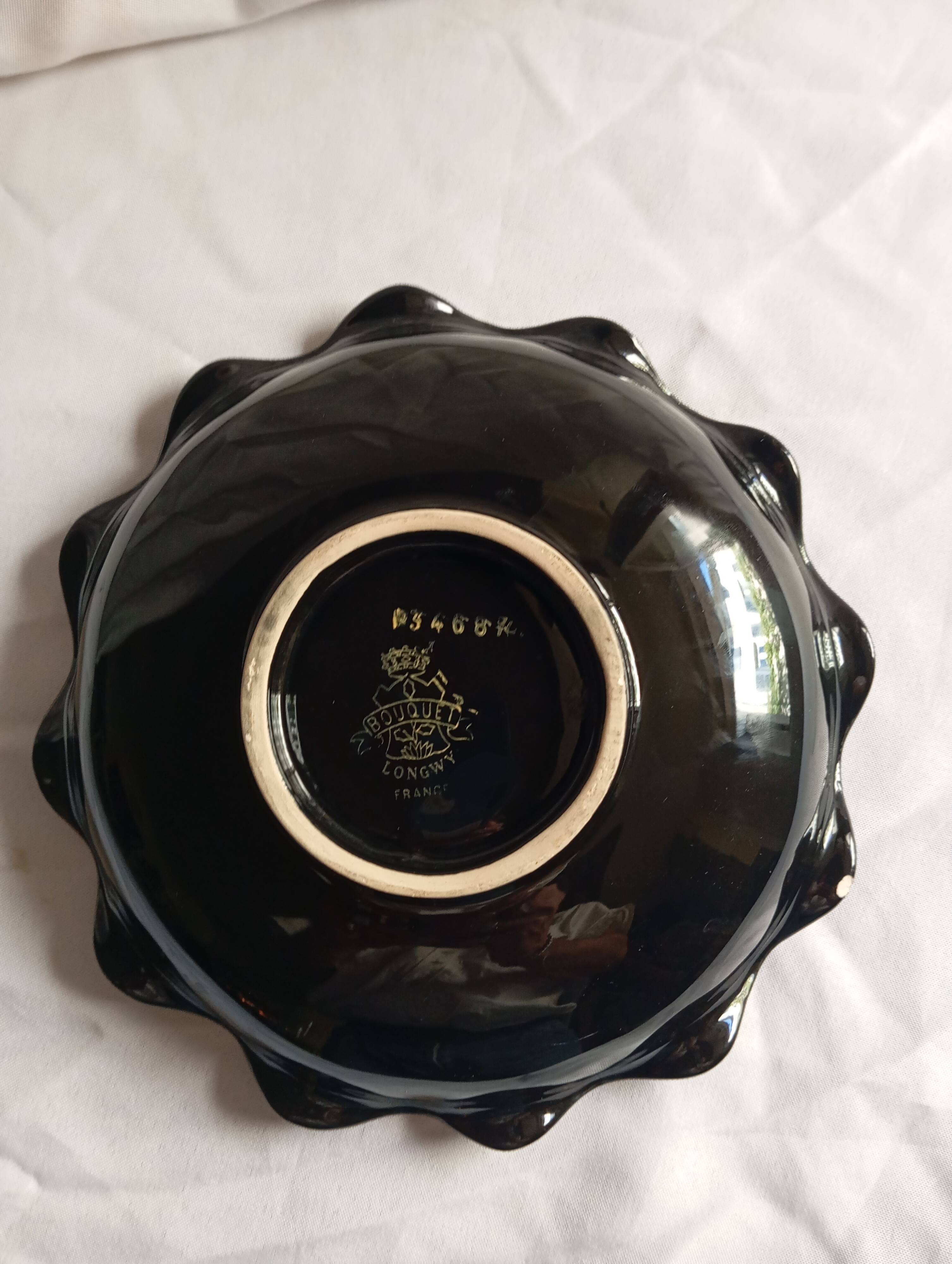 "bouquet - longwy" earthenware cup numbered / vintage