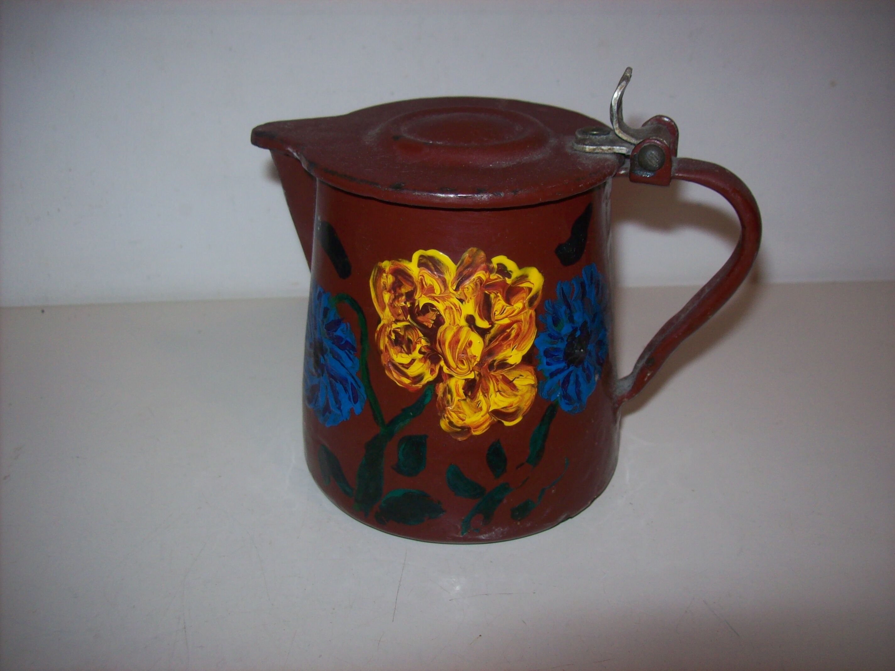 Painted enamelled teapot