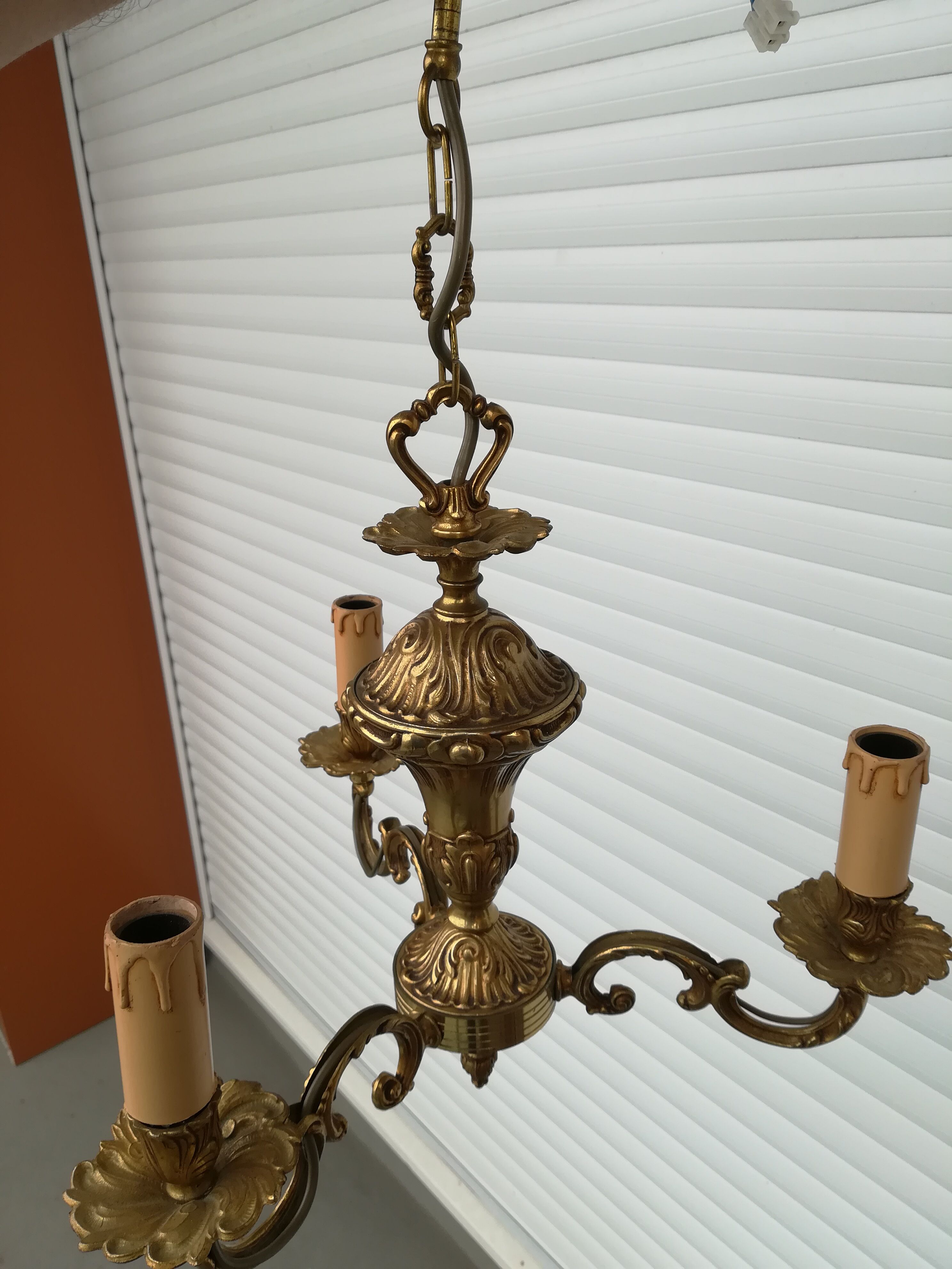 Three-branched brass chandelier