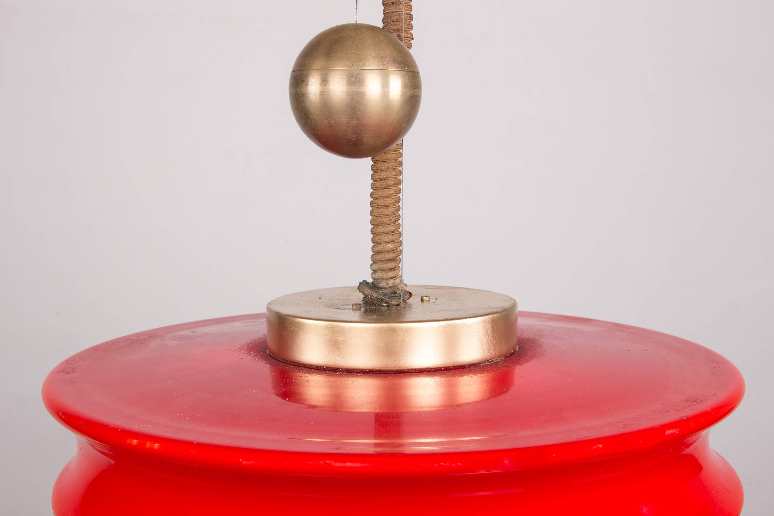 Large pendant light, adjustable in height, in glass and brass, Orion model by Schwarz and Staff Leucht