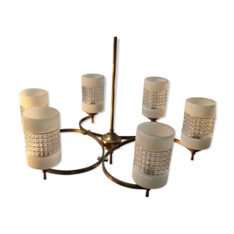 Vintage chandelier 6 gilded brass lights, 60