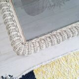 White rattan coffee table with glass top