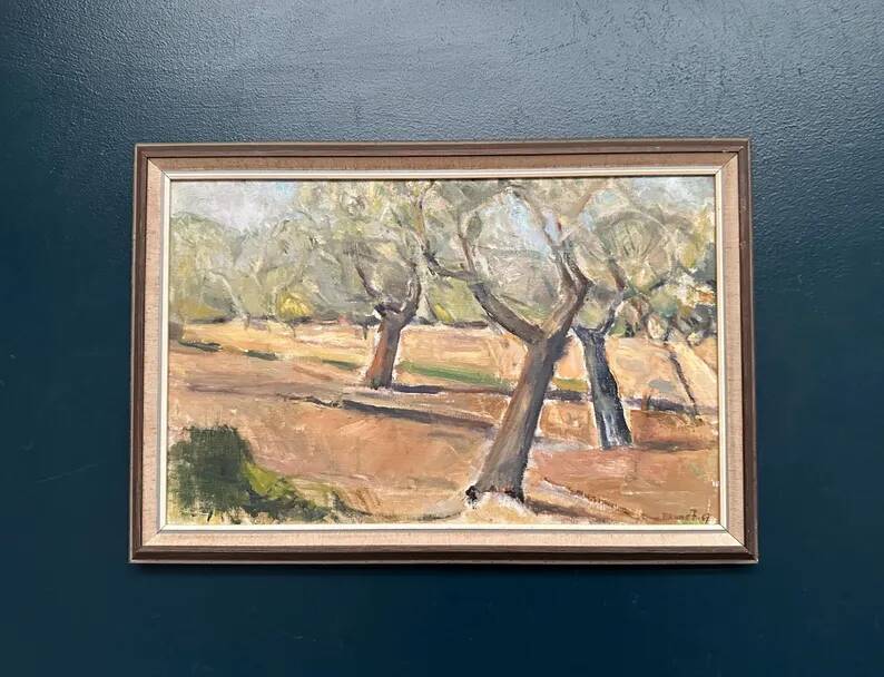 Original Swedish Oil on Canvas – "Olive Trees" by Bruno Fagerlund – Signed – Vintage and Framed – 57 × 38 cm (22.4" × 15")