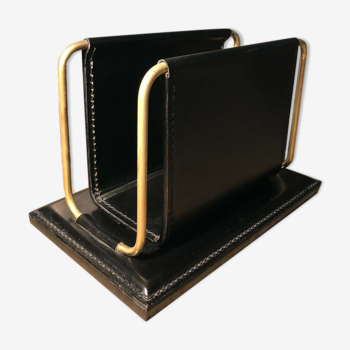 Vintage leather and brass office mail holder