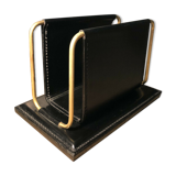 Vintage leather and brass office mail holder