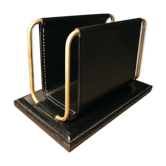 Porte courrier de bureau en cuir et laiton vintage