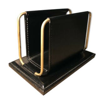 Vintage leather and brass office mail holder